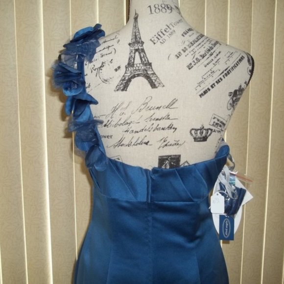 Indigo Blue Satin One Shoulder Sheath Short Party Dress Size 10 - Picture 6 of 8